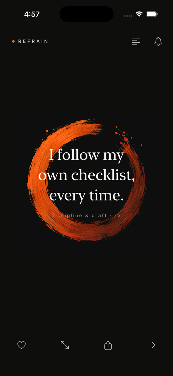 The Today screen: a saying inside an orange enso on black